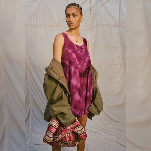 Urban Outfitters Kimchi Blue Tie-Dye Corduroy Babydoll Mini Dress Small - Picture 3 of 6